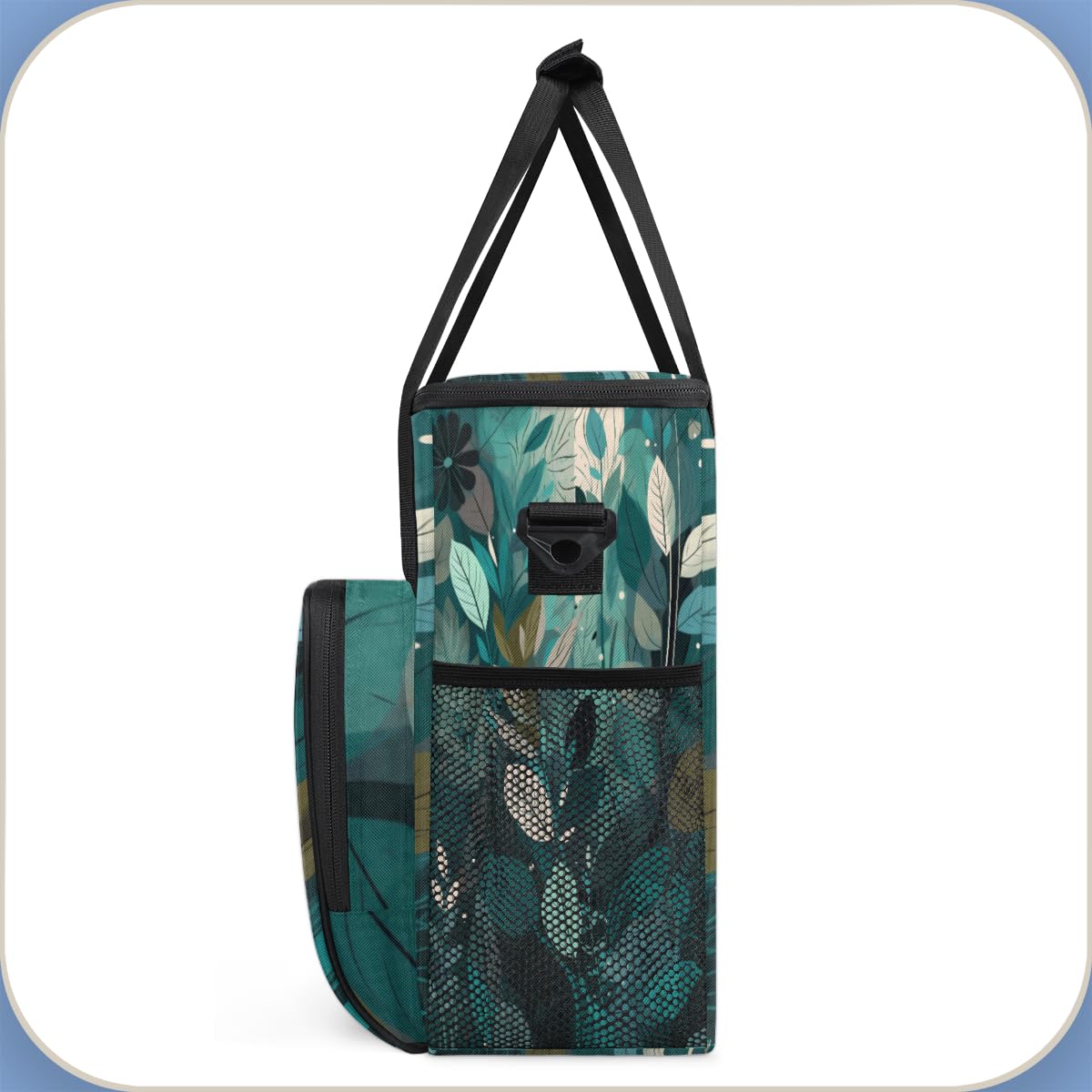 Turquoise Teal Leaves Coffee Maker Carring Bag Travel Carrying Storage Tote Bag Compatible with Keurig K