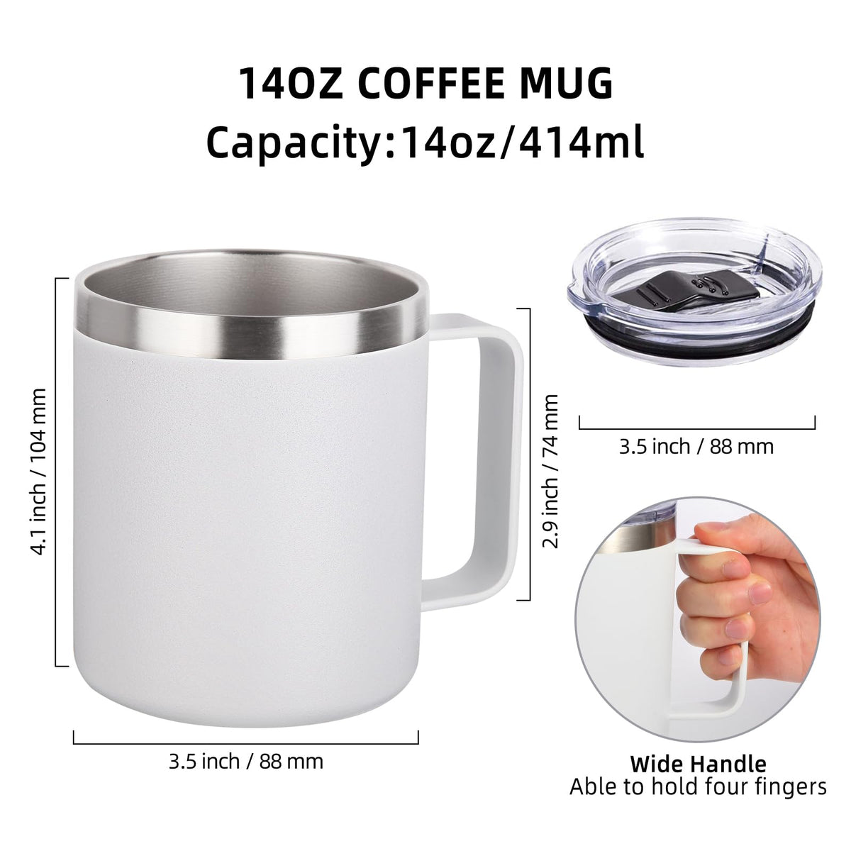 14oz Insulated Stainless Steel Coffee Mug with Lid Bulk 8 Pack (8 Count)
