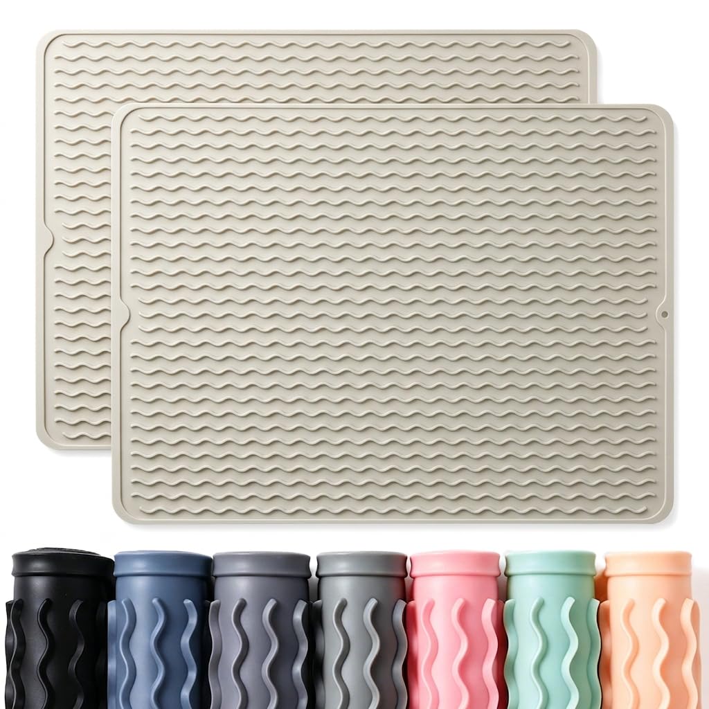 2 Pack Caketime Silicone Dish Drying Mat for Kitchen Counter Cooking Baking Under Sink Protector Espresso Machine Accessories Stone Rack Trays Drain Extra Large 24"x18"