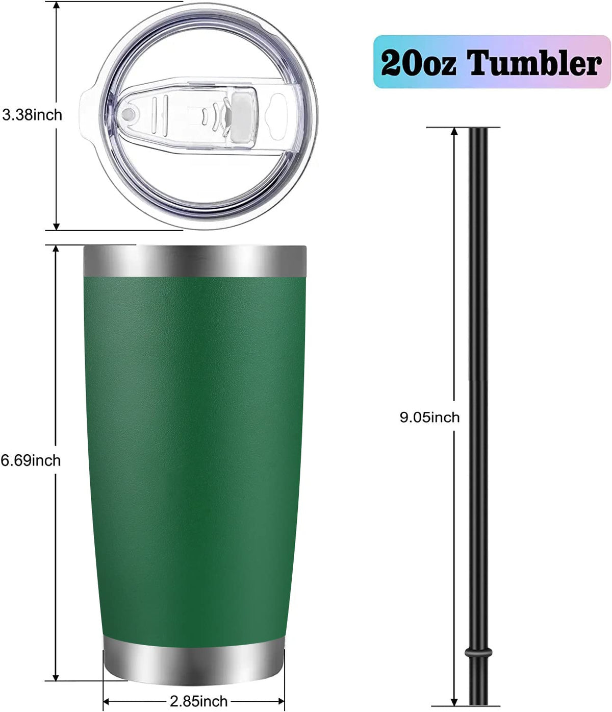 20oz Tumbler with Lid and Straw Stainless Steel Tumbler Cup Bulk Vacuum Insulated Double Wall Travel Coffee Mug Powder Coated Coffee Cup (6 Count)