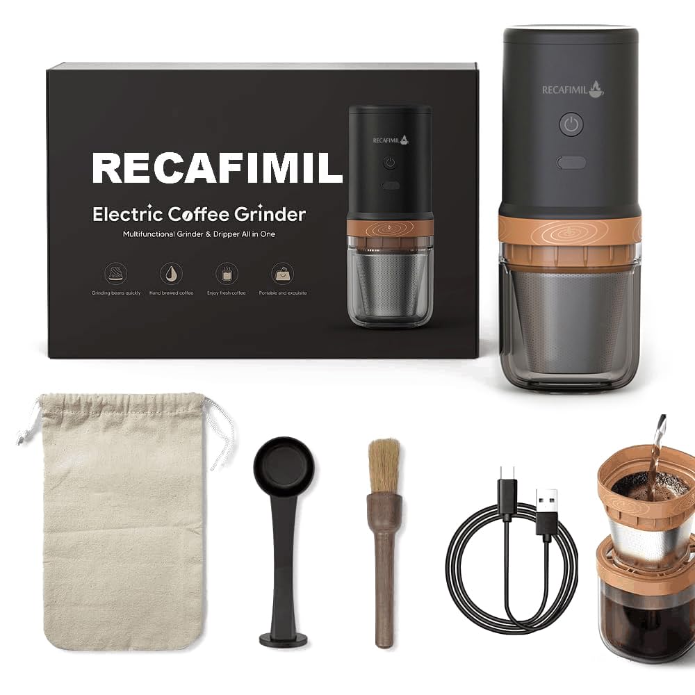 Trave Coffee Electric Grinder Portable Must Own & Dripper Pour Over All in One Rechargeable High Precision High Speed Coffee Bean Grinder