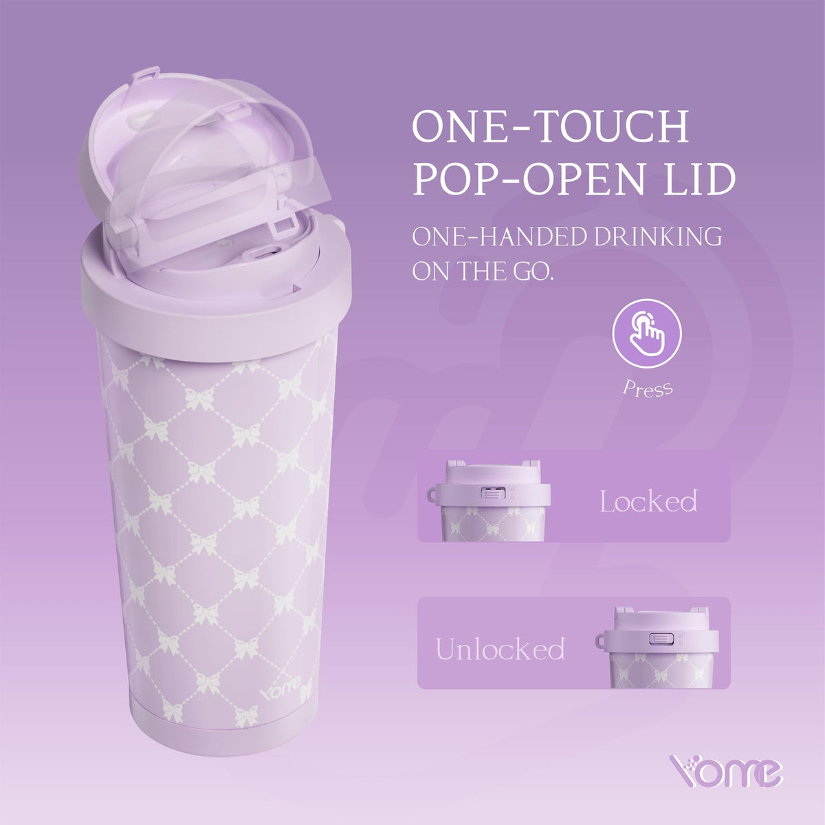 17oz Purple Bow Ceramic Lined Insulated Coffee Mug with Infuser for Women