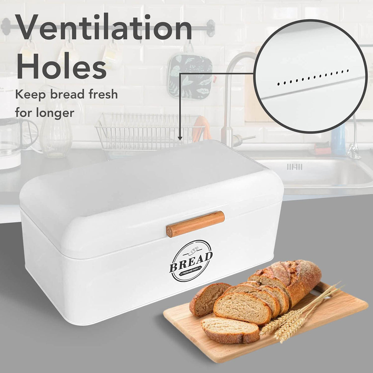 Large White Bread Box with Lid