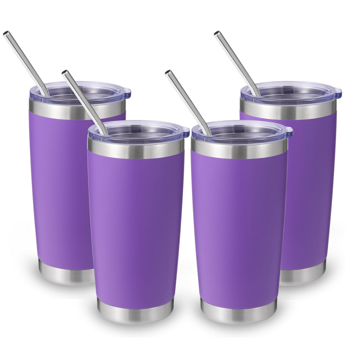 20oz Stainless Steel Tumbler with Lid and Straw Bulk 4 Pack (4 Count)