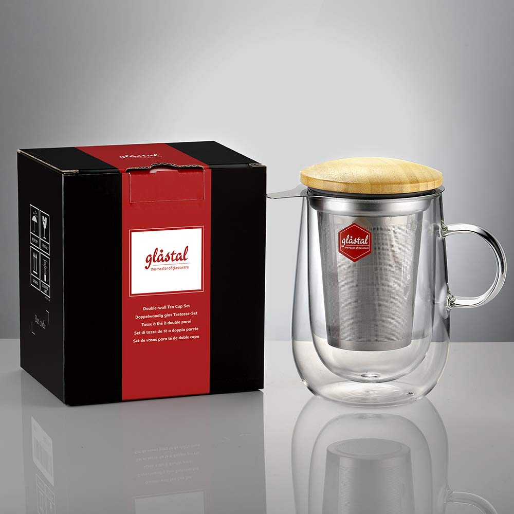 Tea Infuser Mug 14.5oz Insulated Heatproof Glass Tea Cup with Removable Infuser and Lid (14.5 Ounce)
