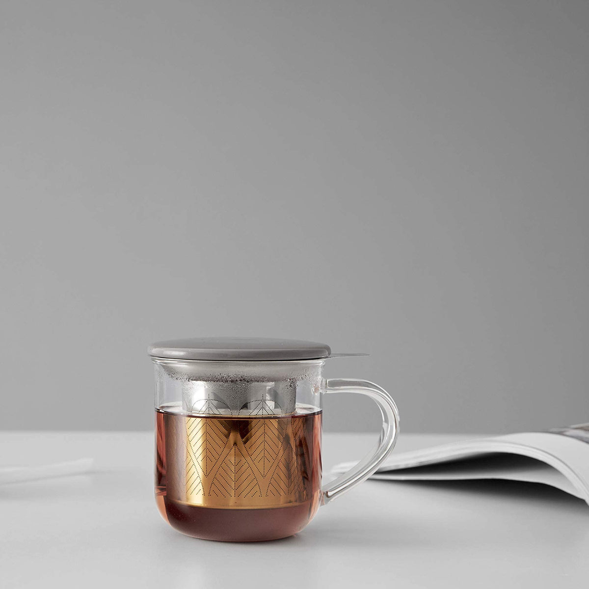 VIVA Minima Eva Glass Tea Cup with Mesh Infuser (14 Ounce)
