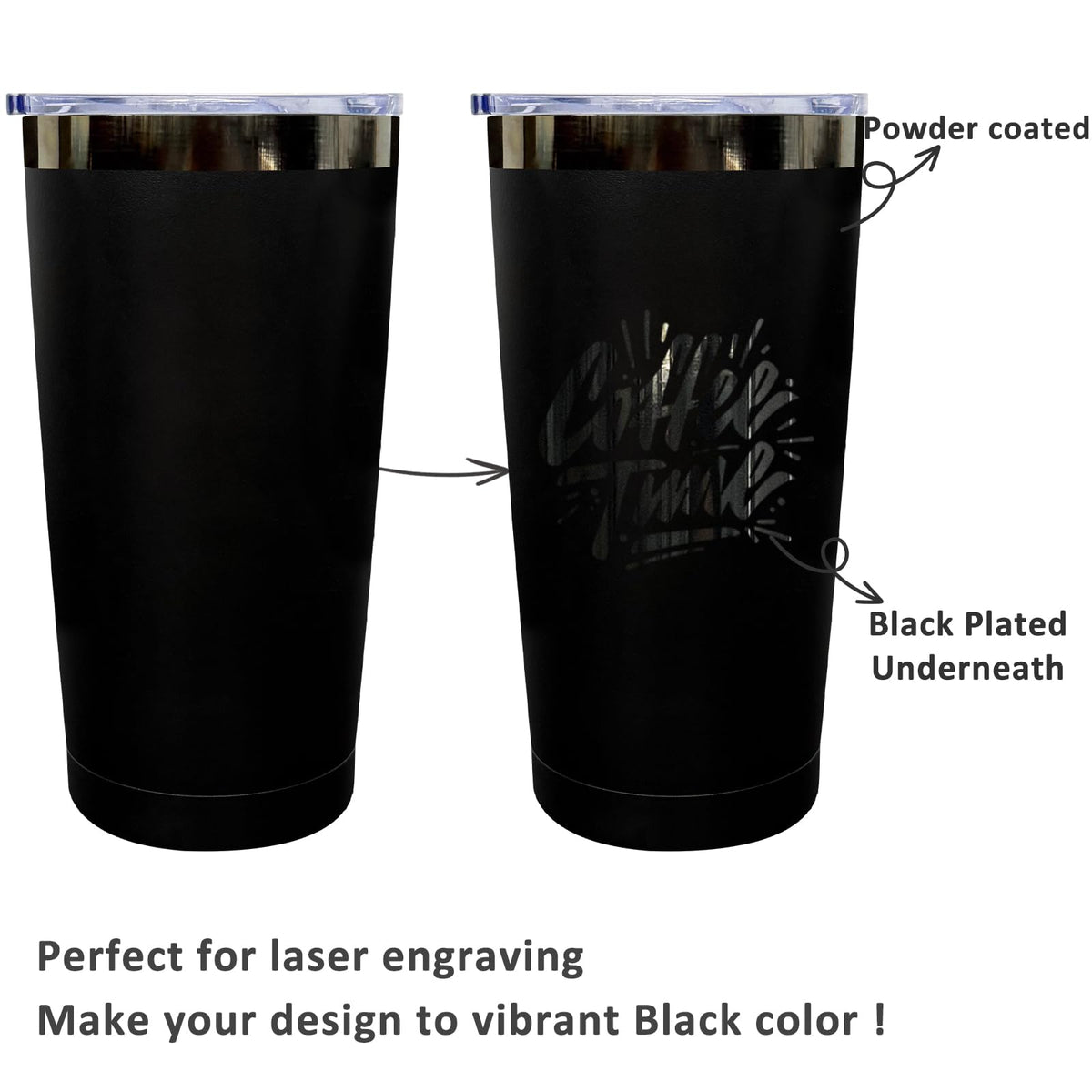 20 oz Insulated Tumblers Bulk With Lid and Straw Black Plated Black (12 Count)