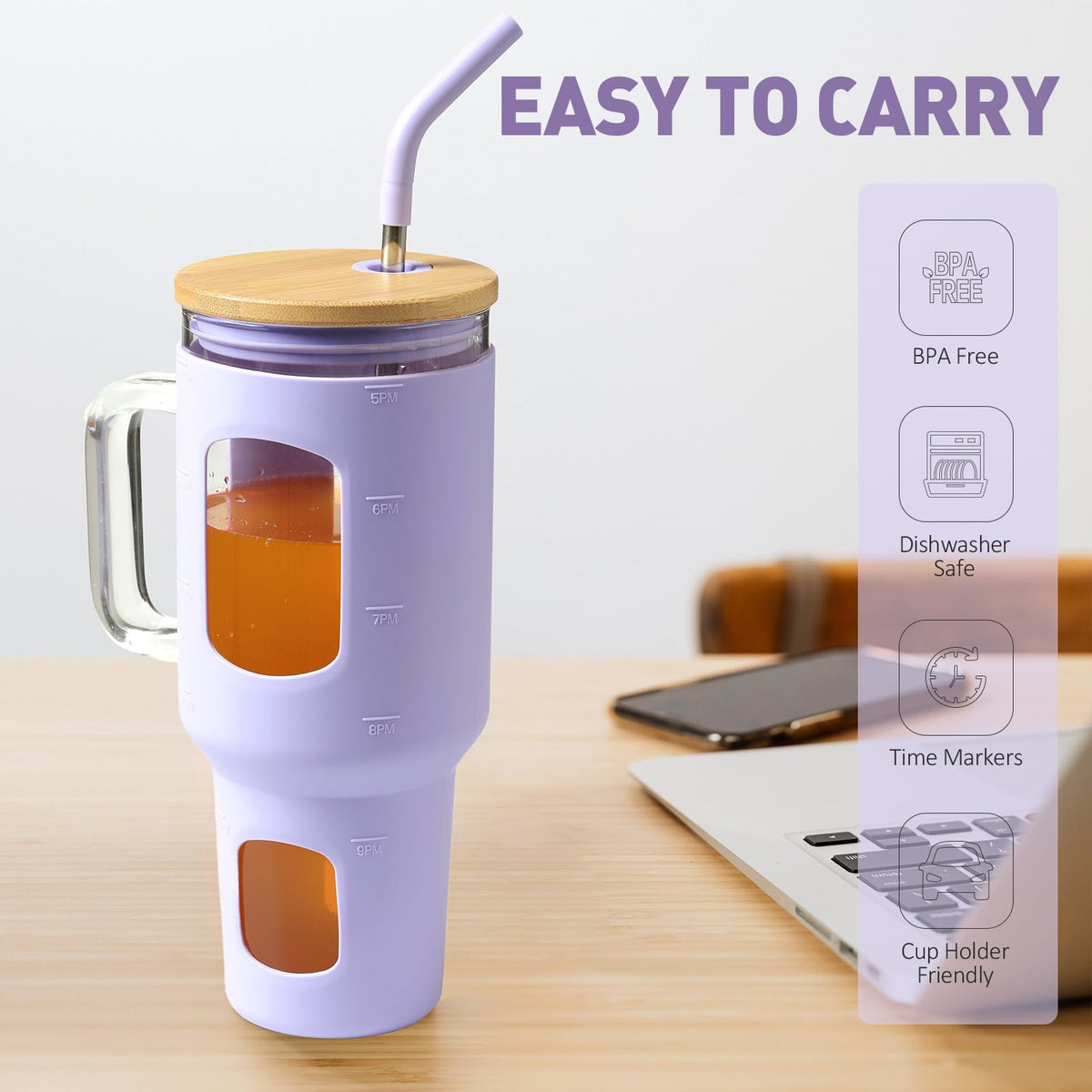 Glass Tumbler with Straw and Lid