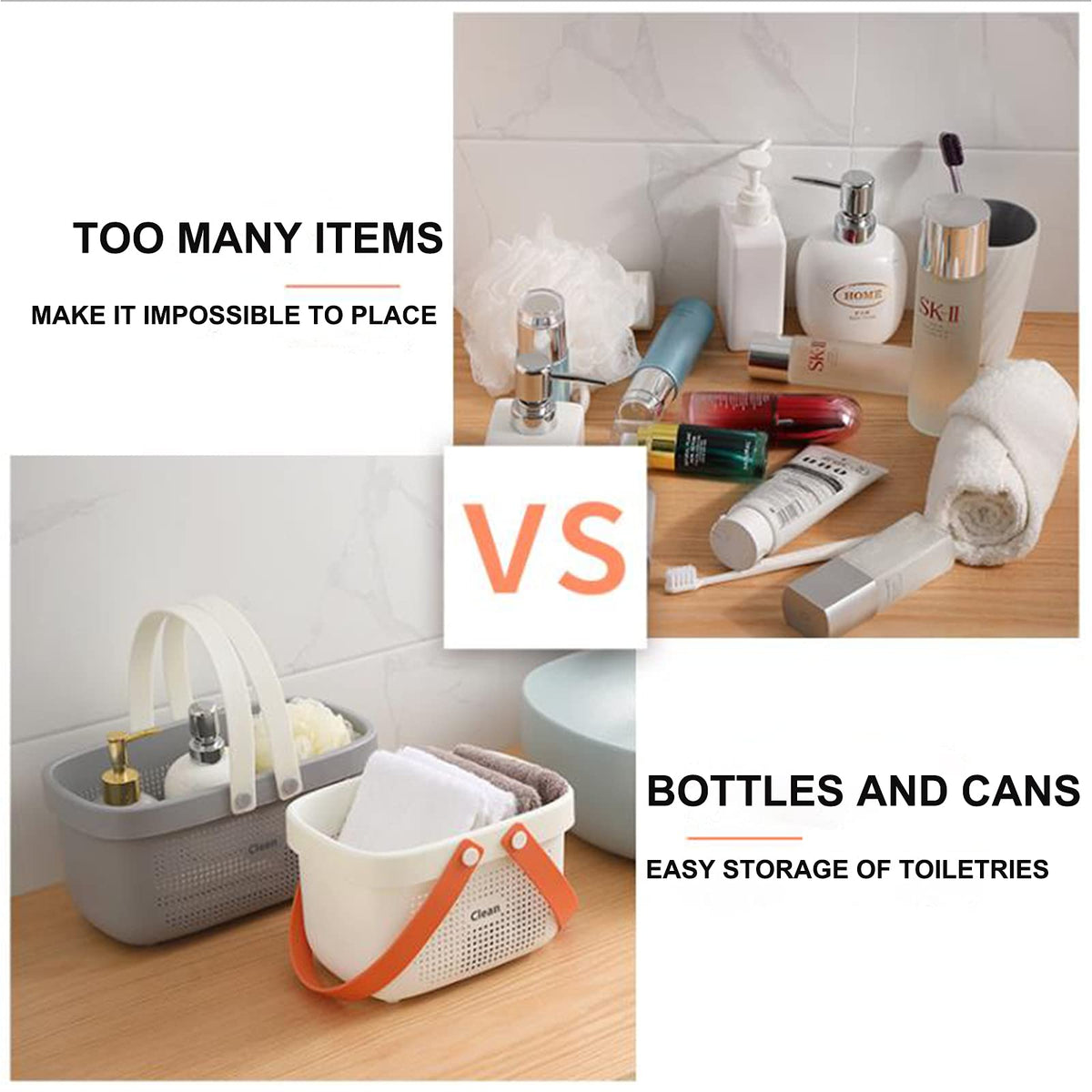 Plastic Storage Basket with Handle Portable Shower Caddy Tote Organizer Basket Bin for Bathroom Kitchen Dorm Room Bedroom