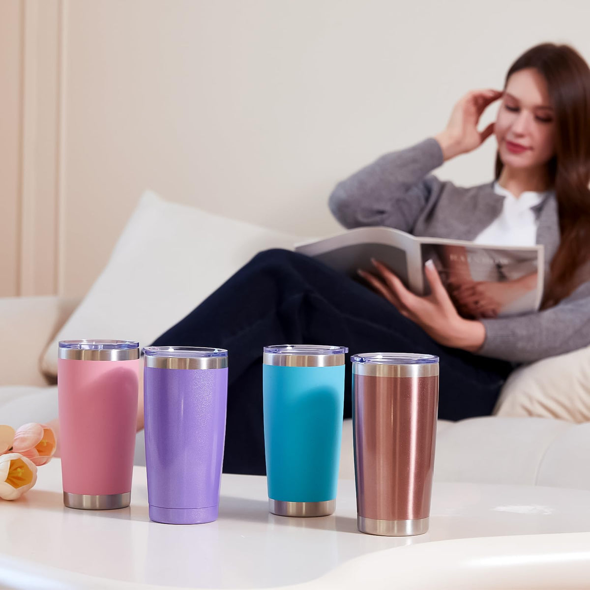 20oz Tumbler 12 Pack Double Wall Vacuum Insulated Travel Mug Bulk (12 Count)
