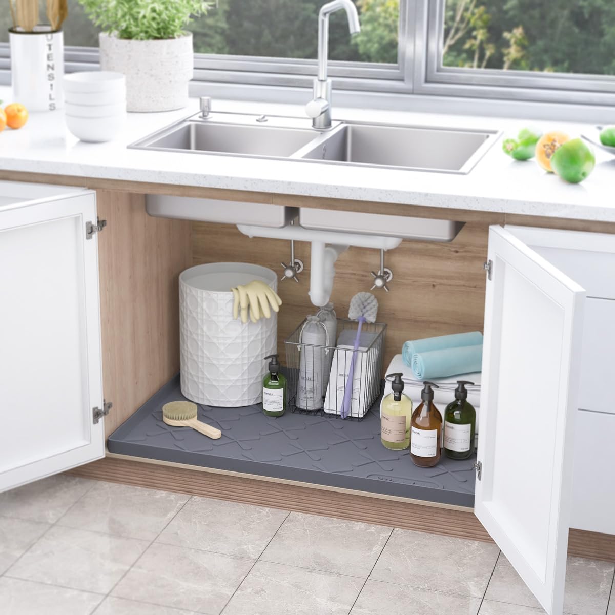 Waterproof Under Sink Mat 25" x 22" Silicone Mat Cabinet Protector
