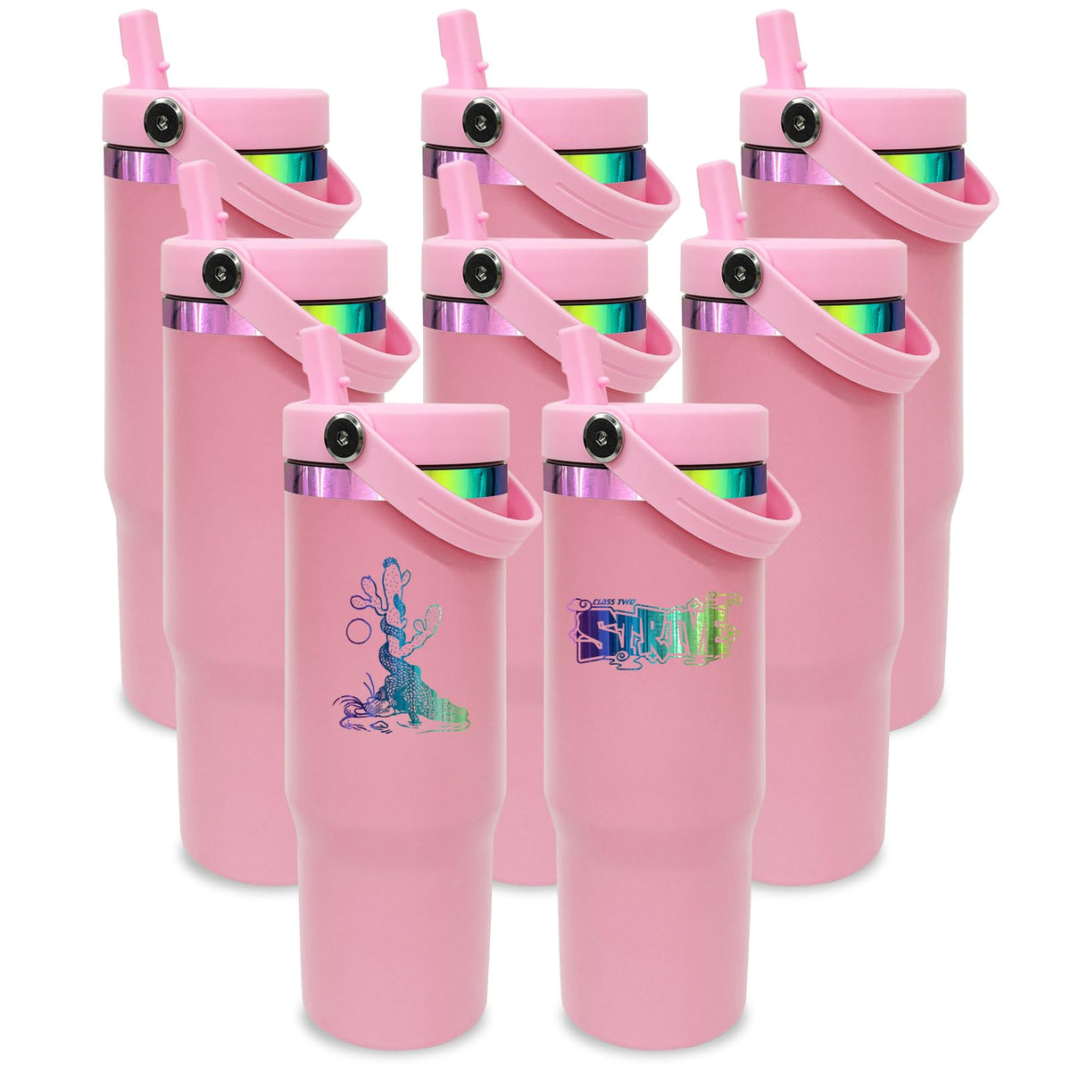 30 oz Tumbler Bulk with Top Handle and Flip Straw Pink (8 Count)