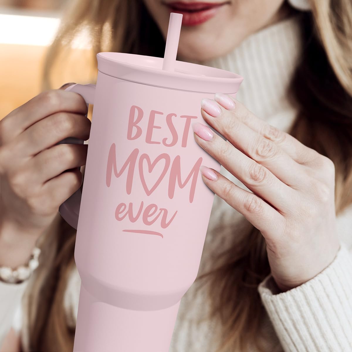 Gift for Mom Best Mom Stainless Steel Tumbler with Handle