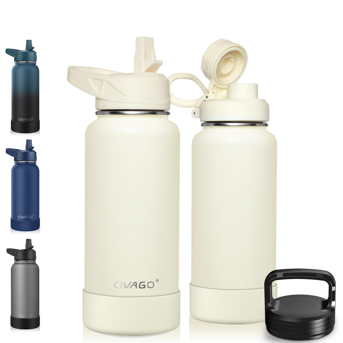 32 oz Insulated Stainless Steel Water Bottle With Straw and 3 Lids