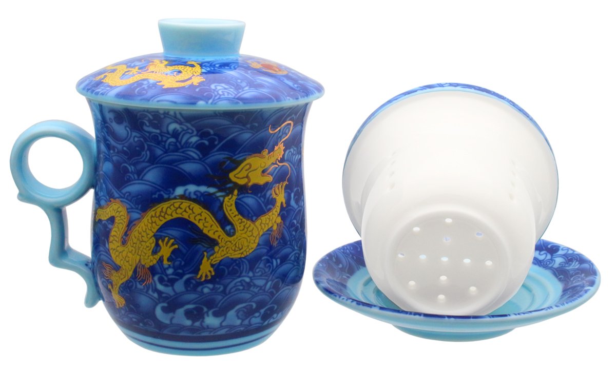 Porcelain Tea Cup with Infuser Lid and Saucer Sets