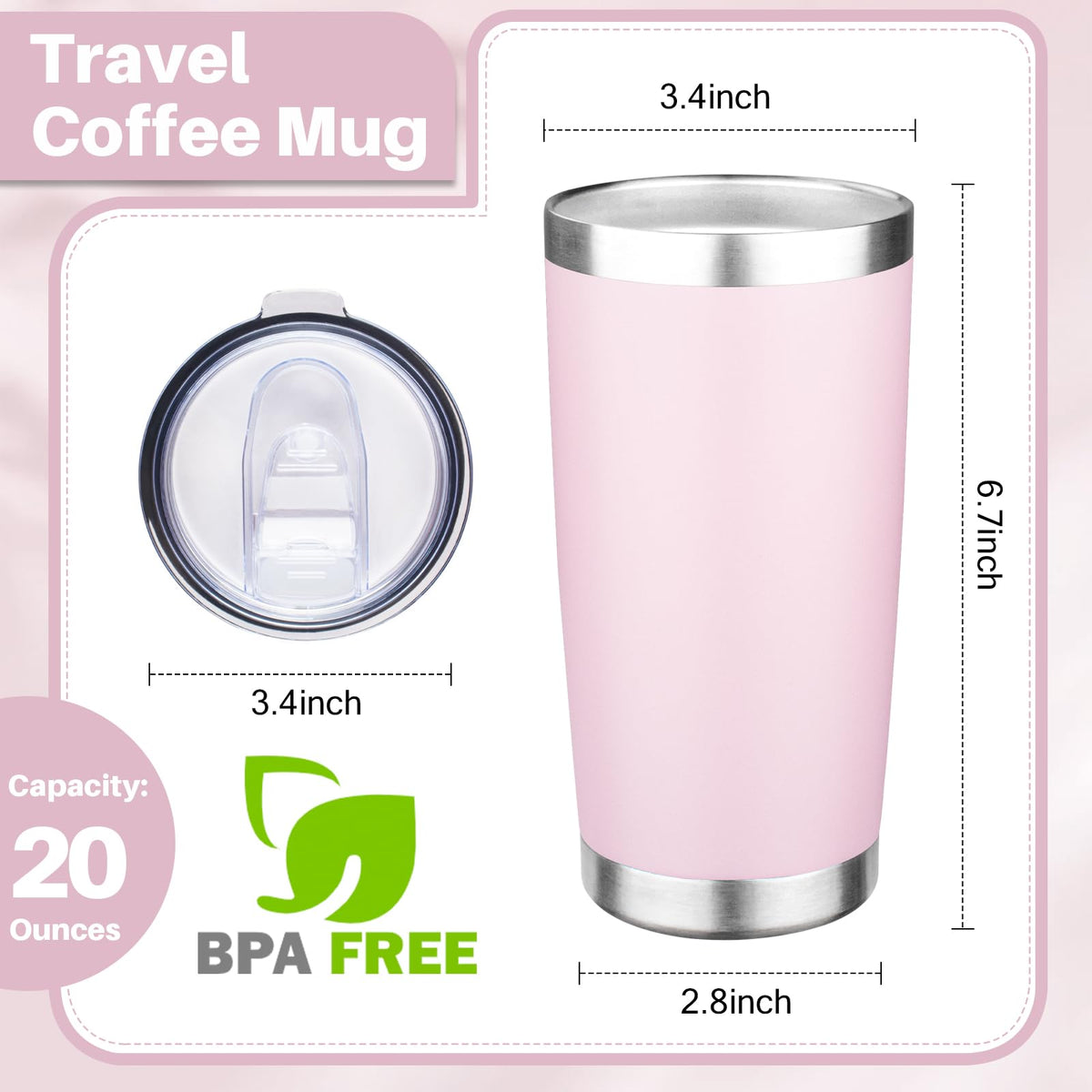 20oz Tumbler with Lid Double Wall Vacuum Insulated Travel Coffee Mug Stainless Steel Thermal Cup Powder Coated Sturdy Coffee Tumbler Bulk for Hot and Cold Beverage