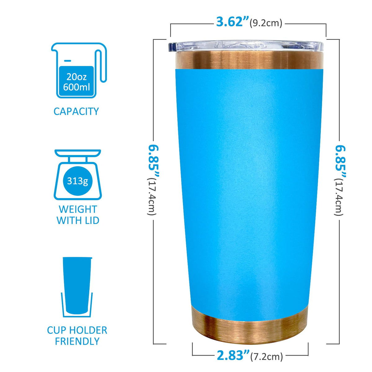 20 oz Insulated Tumbler With Lid and Straw Blue