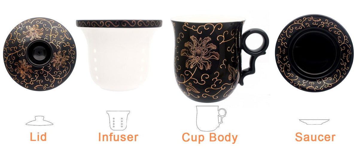 Porcelain Tea Cup with Infuser Lid and Saucer Sets