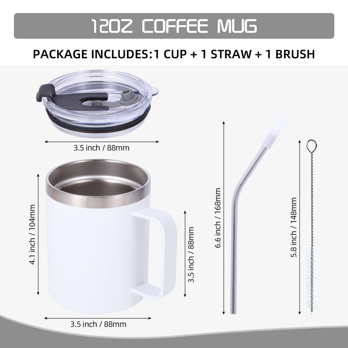 12oz Insulated Leakproof Coffee Mug with Flip & Straw Lid Bulk 4 Pack (4 Count)