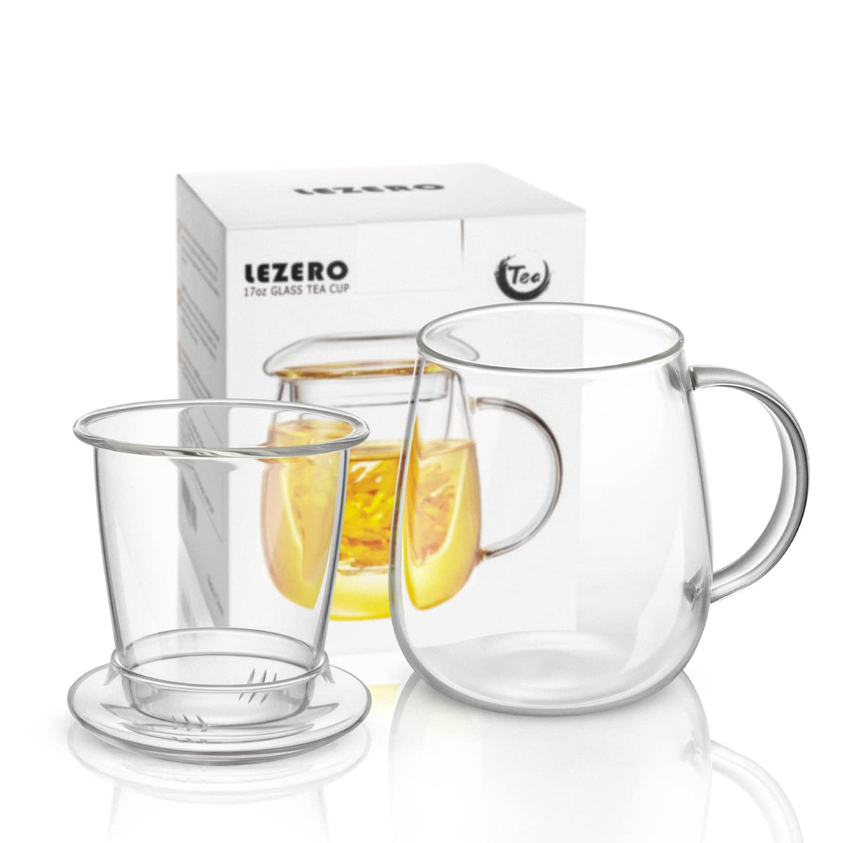 Clear Glass Teacup with Infuser and Lids for Blooming & Loose Leaf