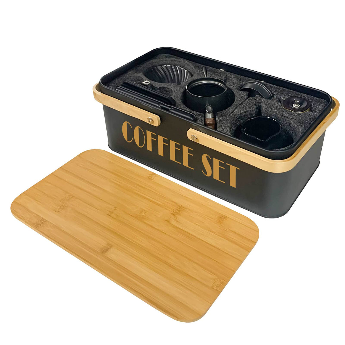Pour Over Coffee Maker Set Coffee Kettle Scale Ceramic Server Ceramic Dripping Cup Bean Grinder Filter Paper Ceramic Cup ALL in 1 Portable Metal Box for Traveling (5 Count)