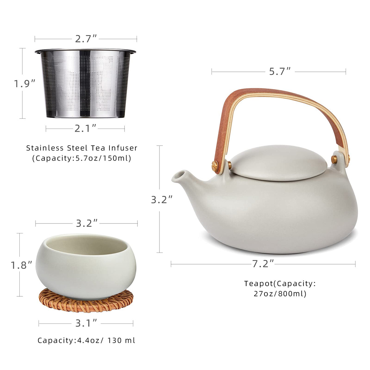 Japanese Teapot Set with 4 Cups