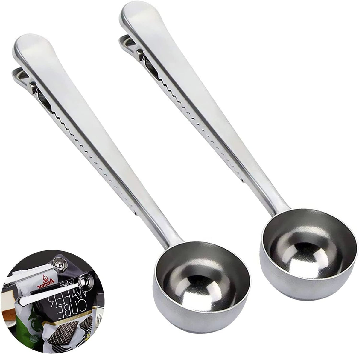 Coffee Scoop Clip Stainless Steel Tablespoon Coffee Spoon With long handle Multifunction Sealing Bag Clip For Tea