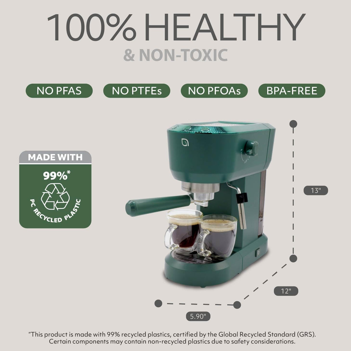 Eco Series Espresso Machine 15 Bar with Milk Frother Steam Wand