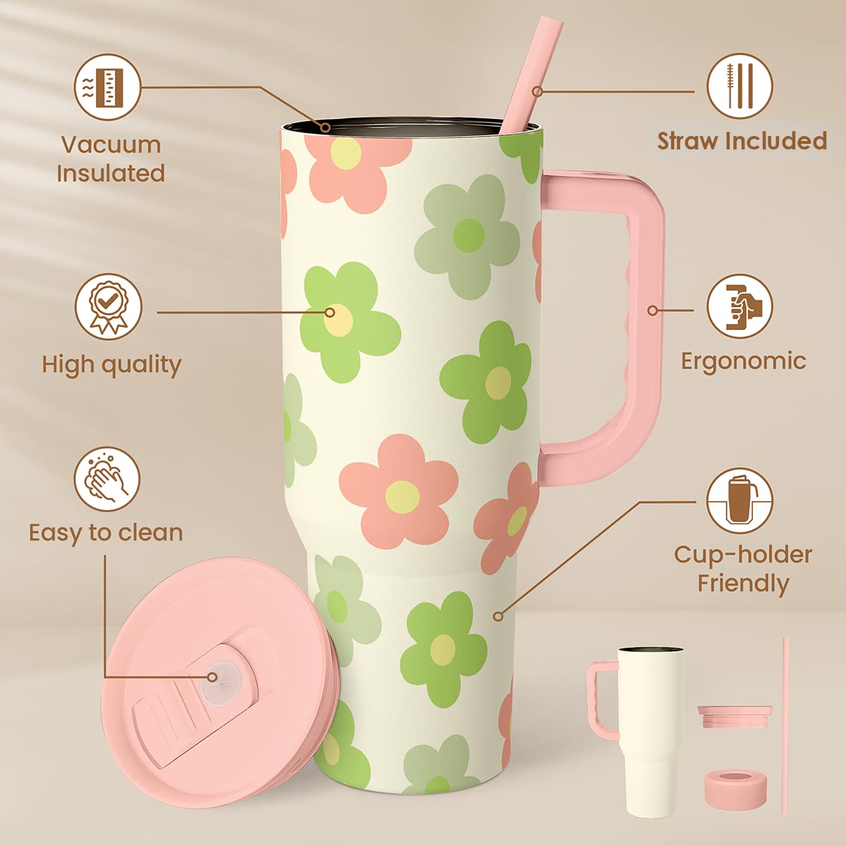 Daisy Tumbler with Handle 40oz