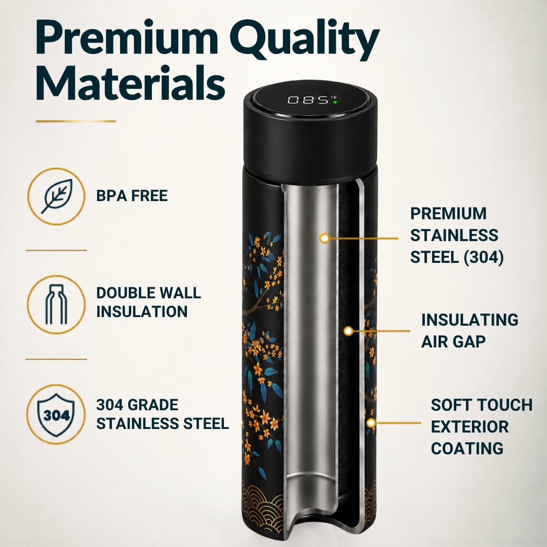 Tea Infuser for Loose Leaf Tea Smart Water Bottle with Fahrenheit Temperature Display