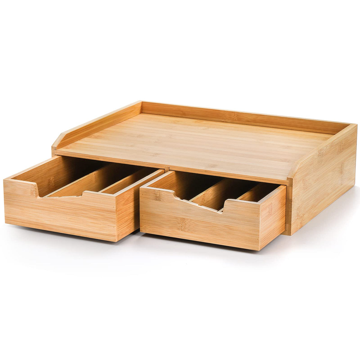 Bamboo 2 Drawer Coffee Pod Organizer with Side Box for K Cup Tea Bag