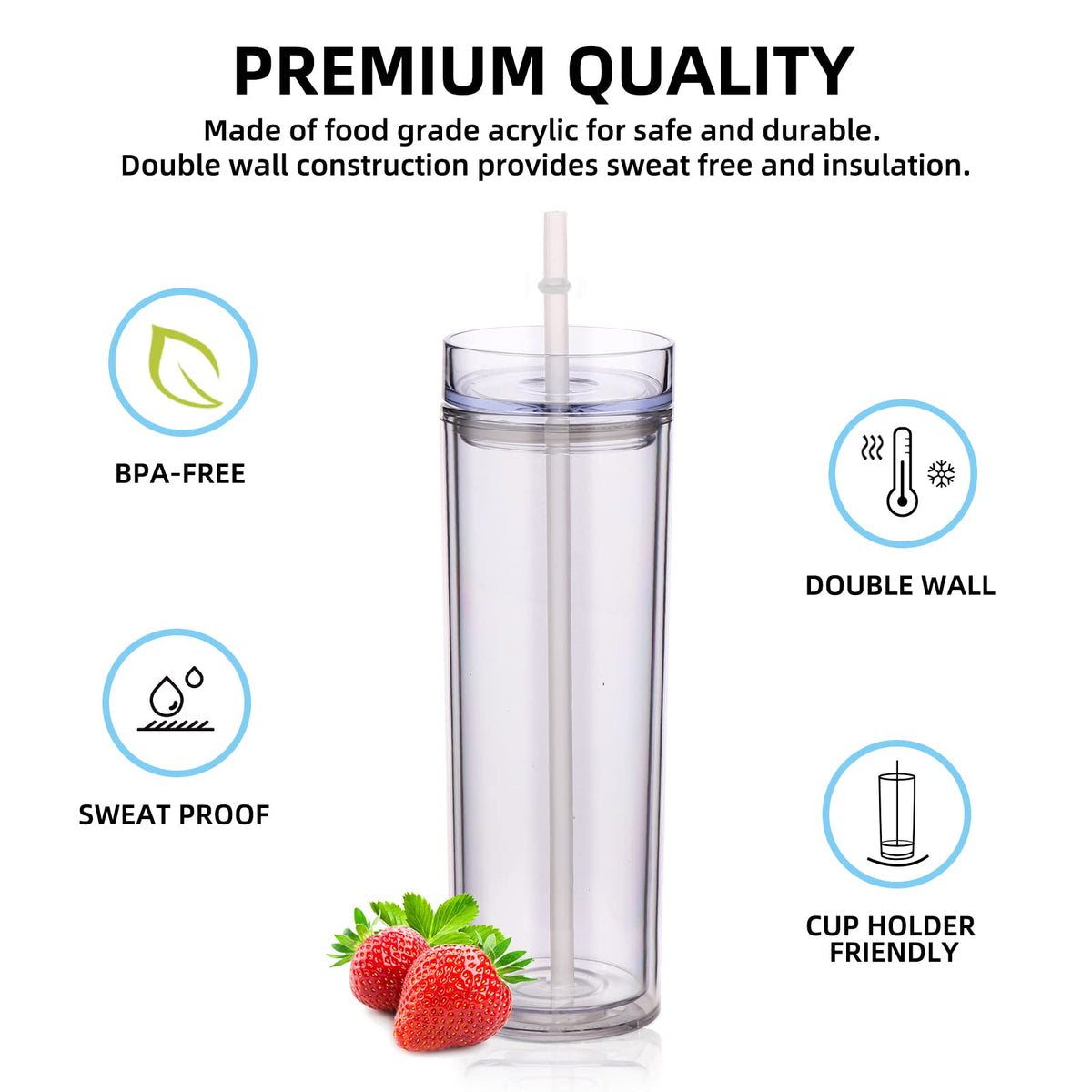 20oz Plastic Skinny Tumblers Bulk 4 Pack (4 Count)