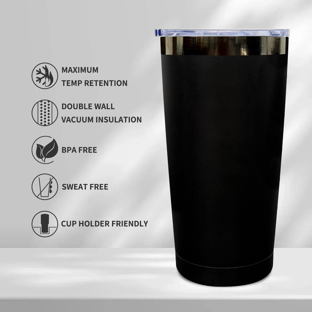 20 oz Insulated Tumblers Bulk With Lid and Straw Black Plated Black (12 Count)