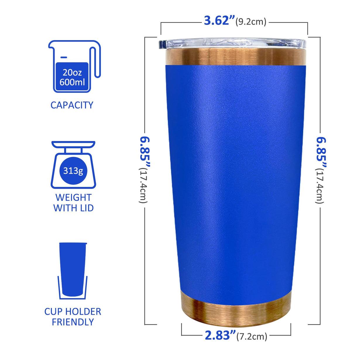 20 oz Insulated Tumblers Bulk With Lid and Straw Cobalt Blue (6 Count)