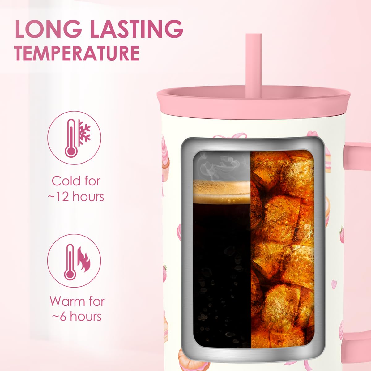 Dessert 40oz Tumbler with Handle and Straw