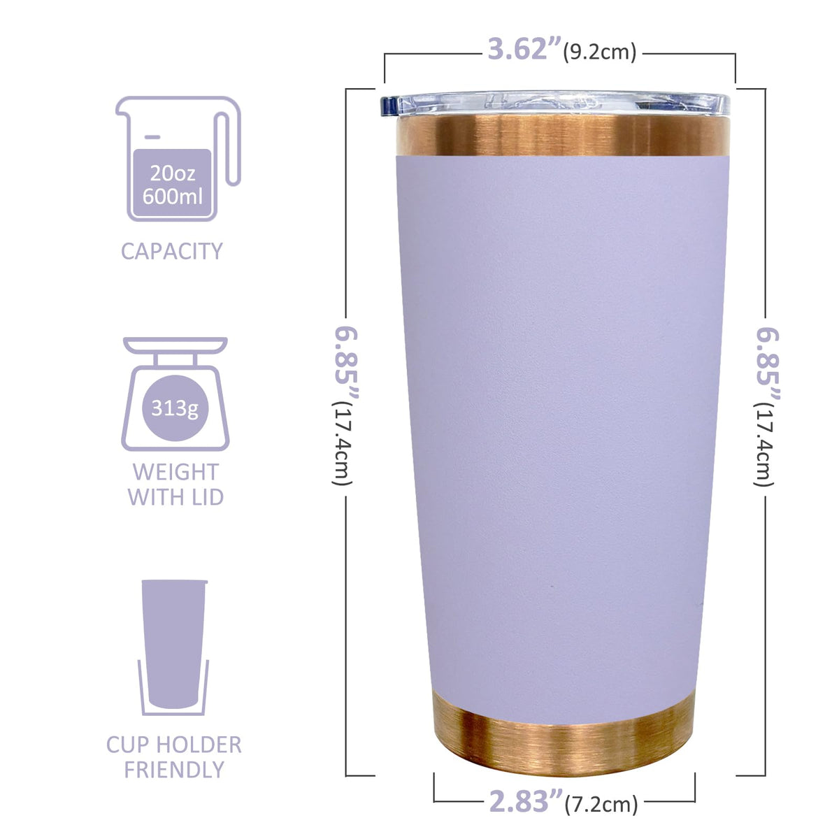 20 oz Insulated Tumbler With Lid and Straw Light Purple
