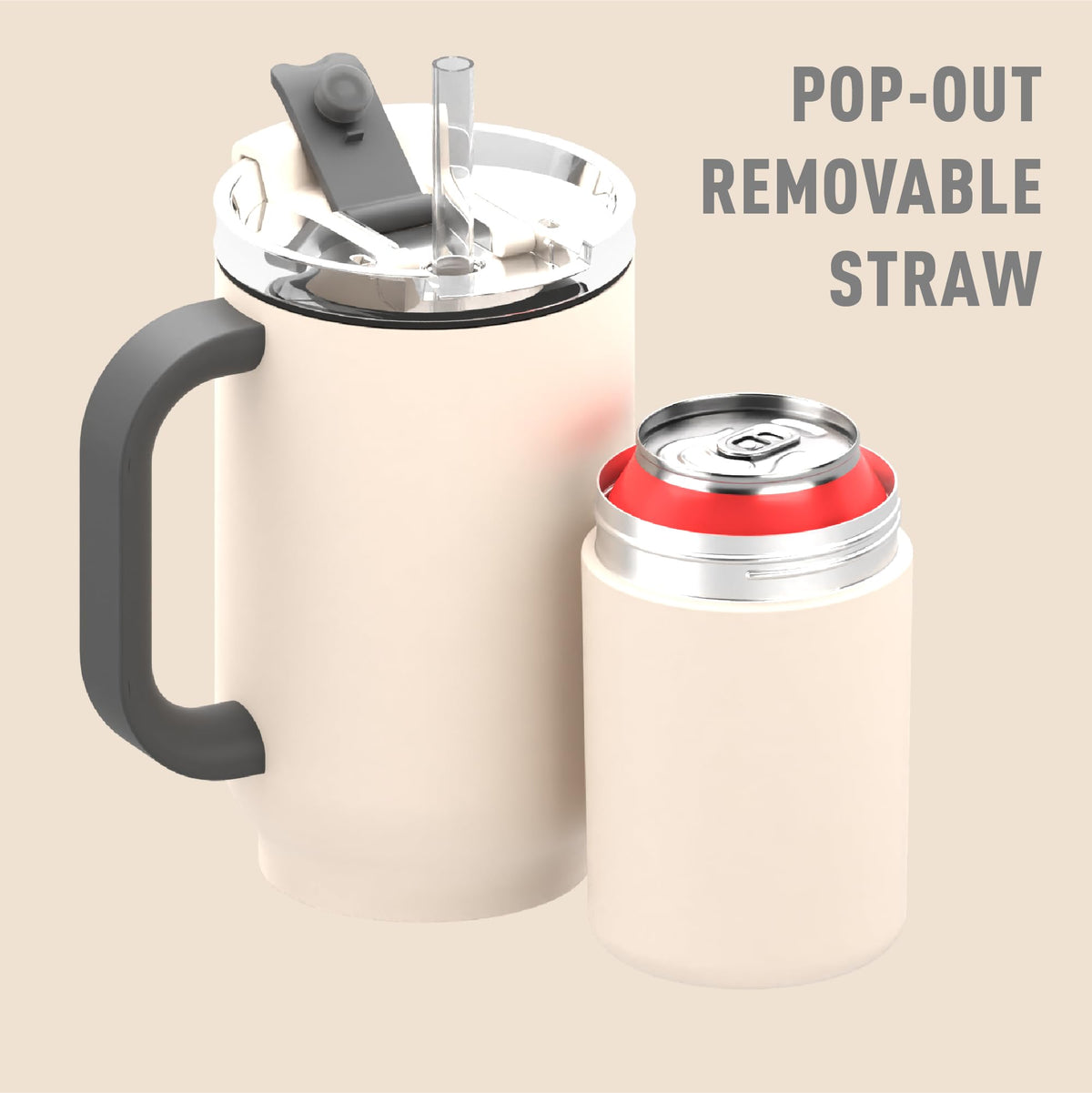 DUPLEX 2-in-1 Travel Mug and Beer Can Holder Enjoy hot and cold drinks simultaneously -22 oz Hot Coffee or Tea Tumbler with Attached 12 oz Cold Can Holder for Beer or Soda, white