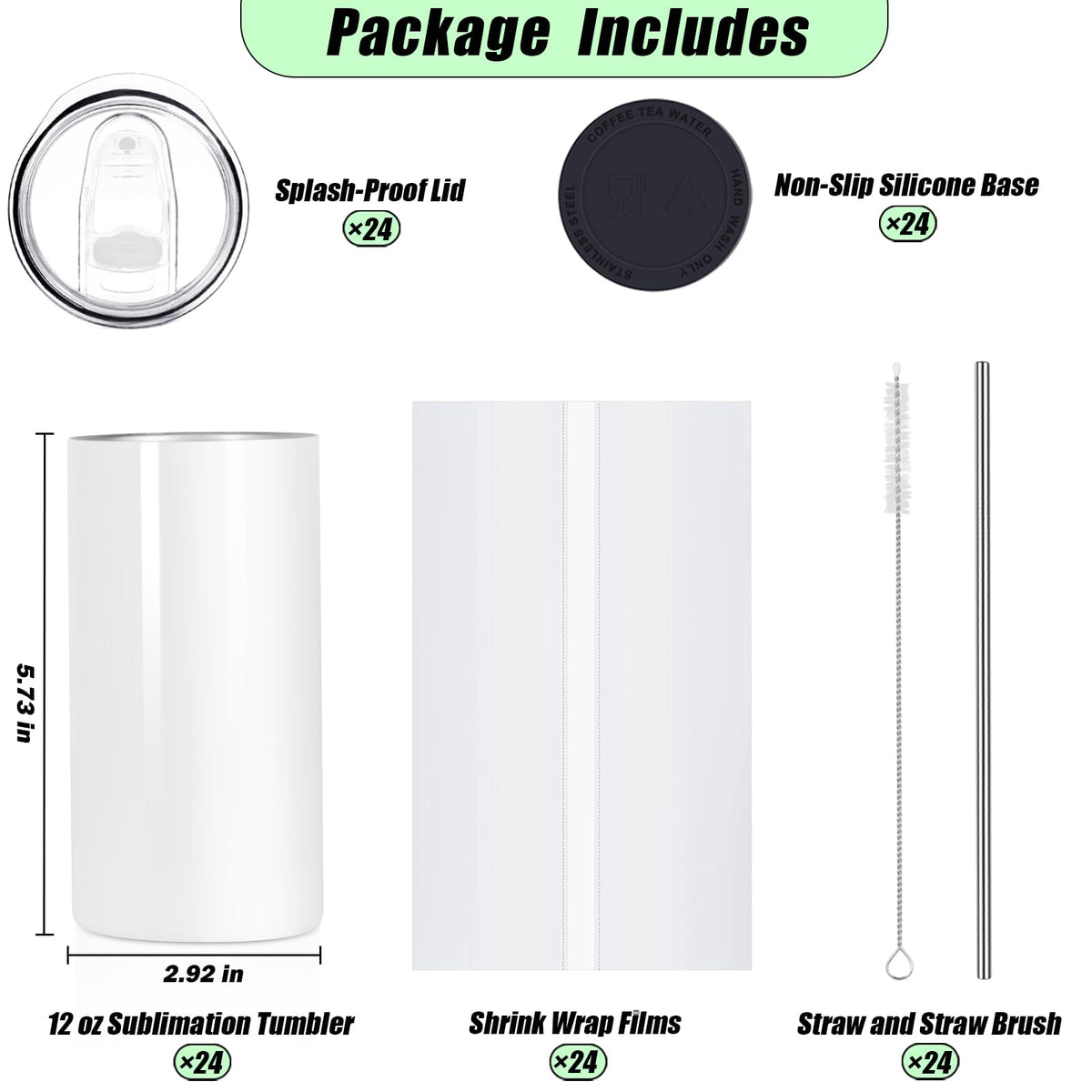 24 Pack 12 Oz Sublimation Tumblers Bulk (6 Count)