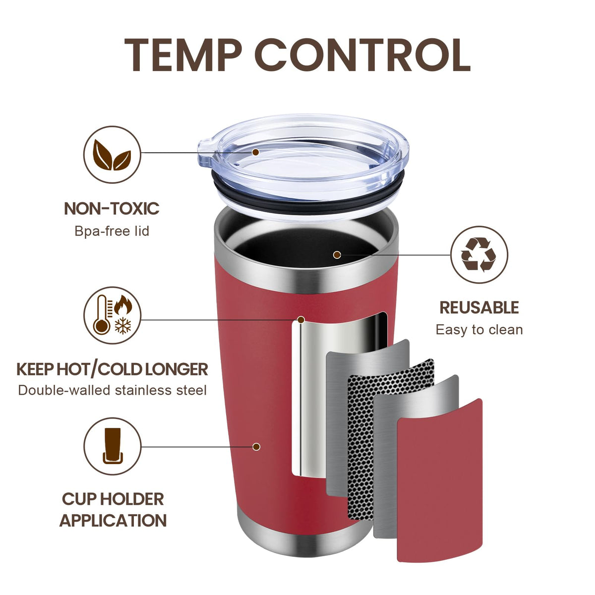 20oz Tumbler 8 Pack Double Wall Vacuum Insulated Travel Mug Bulk (8 Count)