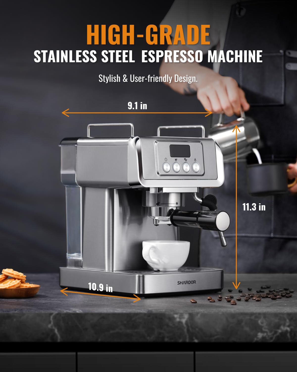 20 Bar Espresso Machine for Home with LCD Display and Steam Wand
