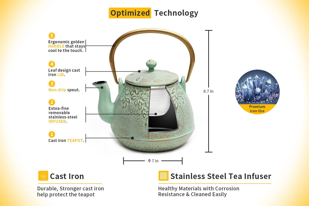 Tea Kettle TOPTIER Japanese Cast Iron Teapot with Infuser for Loose Leaf and Tea Bags