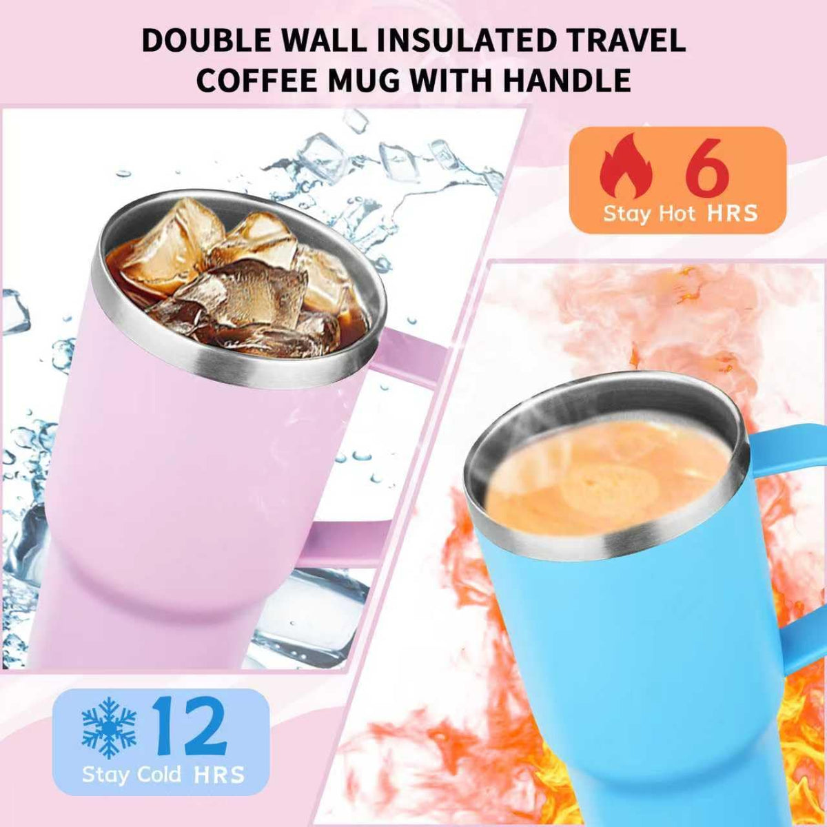 20oz Insulated Tumbler with Handle Stainless Steel Travel Coffee Mug with Lid and Straw Double Wall Vacuum Leak (4 Count)