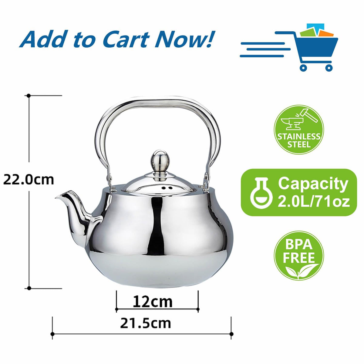 Stainless Steel Teapot With Removeable Infuser 71 oz