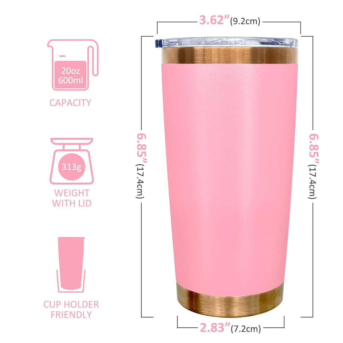 20 oz Insulated Tumbler With Lid and Straw Pink