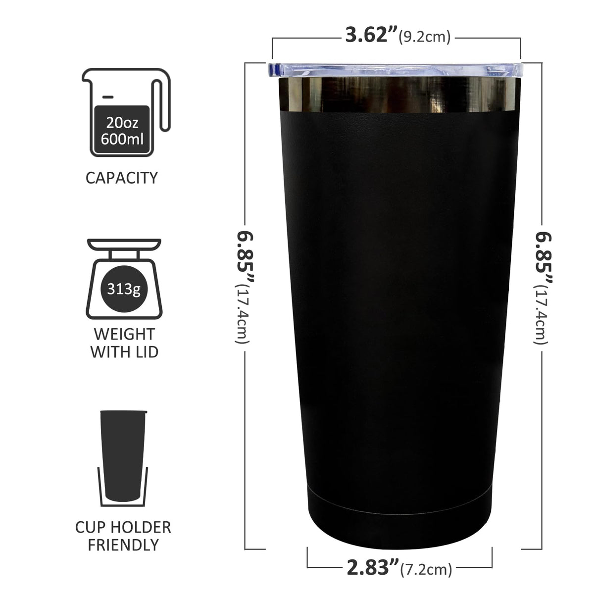 20 oz Insulated Tumblers Bulk With Lid and Straw Black Plated Black (12 Count)