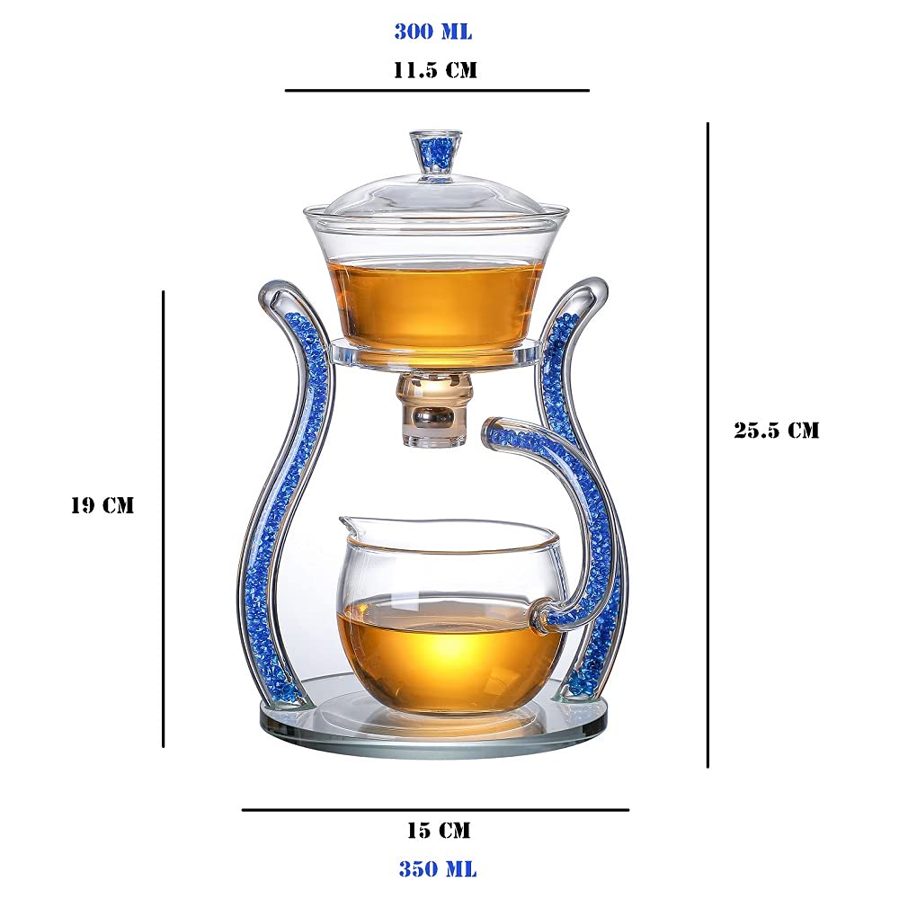 Lazy Kungfu Glass Tea Set Semi Automatic Drip Rotating with Infuser Glass Teapot Set