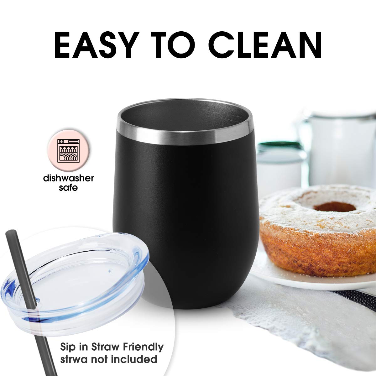 12oz Wine Tumbler with Lid Stemless Wine Glasses Double Wall Vacuum Travel Mugs stainless steel Coffee Cup for Cold & Hot Drinks Wine Coffee Cocktails Beer