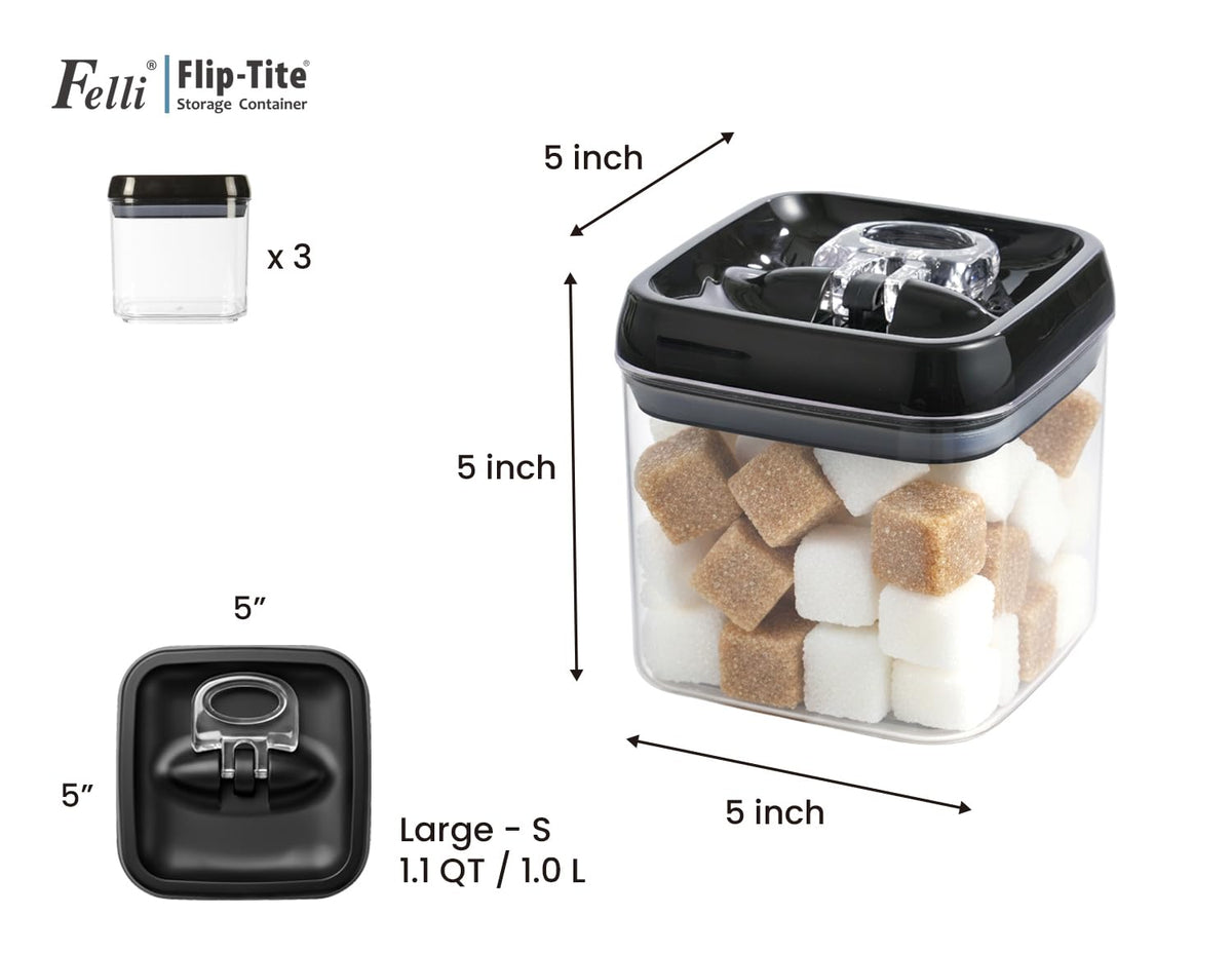 Flip Tite Food Storage Container 5" LARGE Size Airtight Lid Lock Top (3 Count)