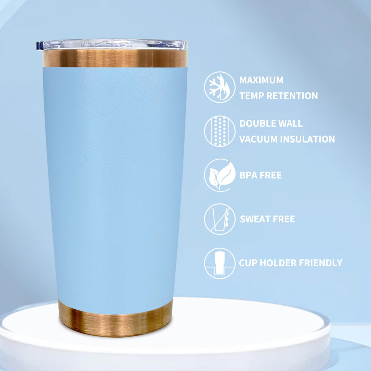 20 oz Tumbler Bulk Stainless Steel Tumblers with Lids and Straws Sky Blue