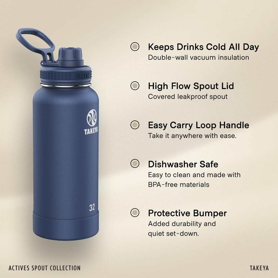 Actives 32 oz Vacuum Insulated Stainless Steel Water Bottle with Spout Lid